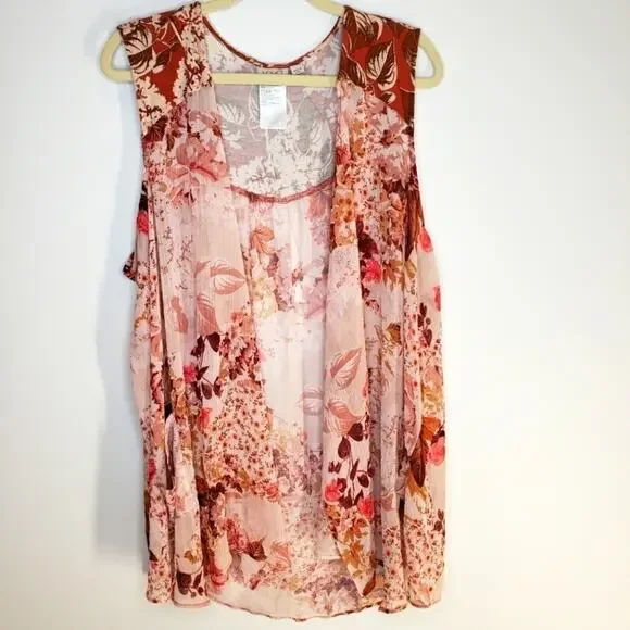 Lori Goldstein Floral Sheer Sleeveless Cover Up XL - Picture 2 of 7